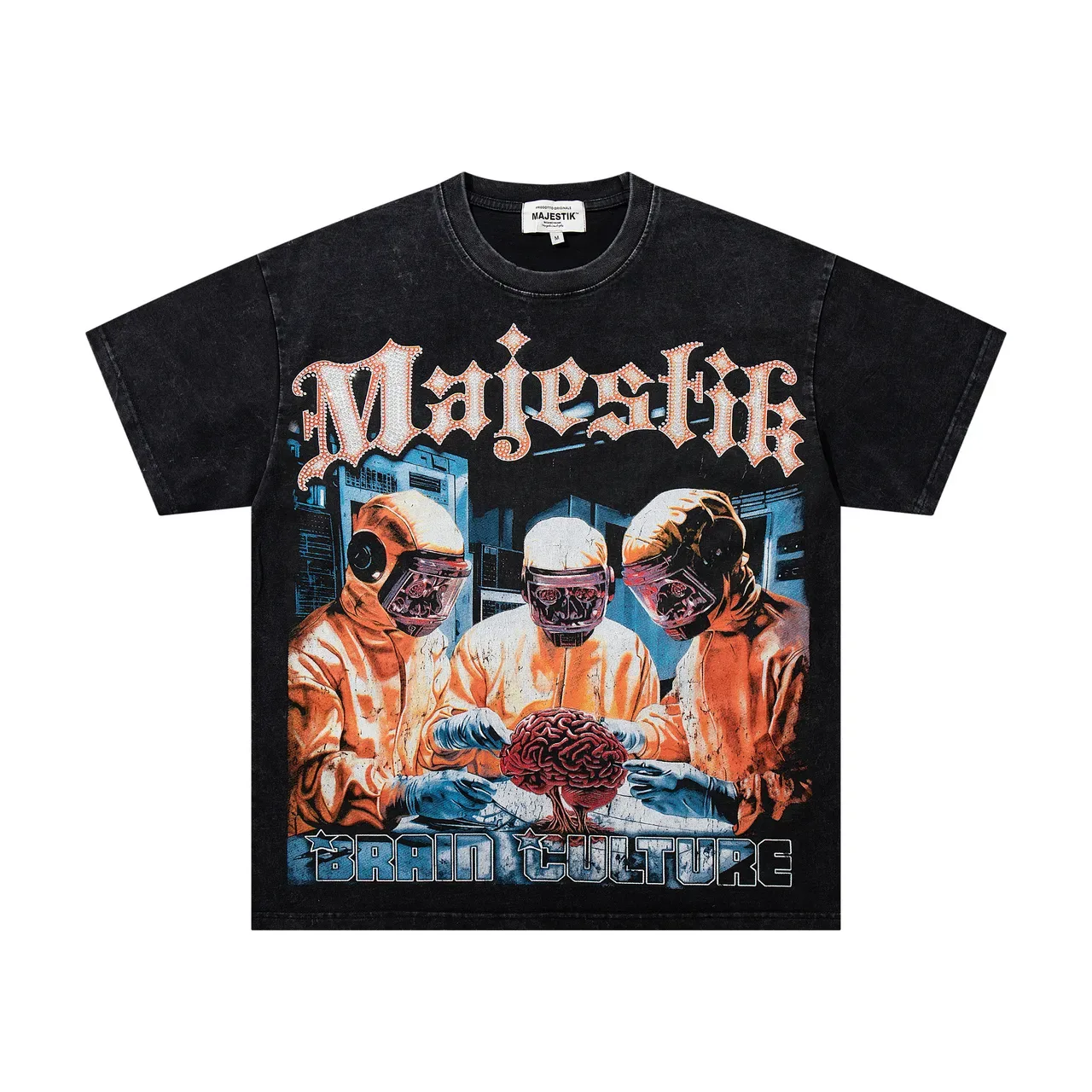 Majestik Brain Culture Distressed Black Graphic T-Shirt 4