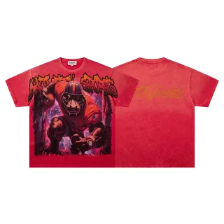 MAJESTIK T-shirt oversize rouge à imprimé graphique