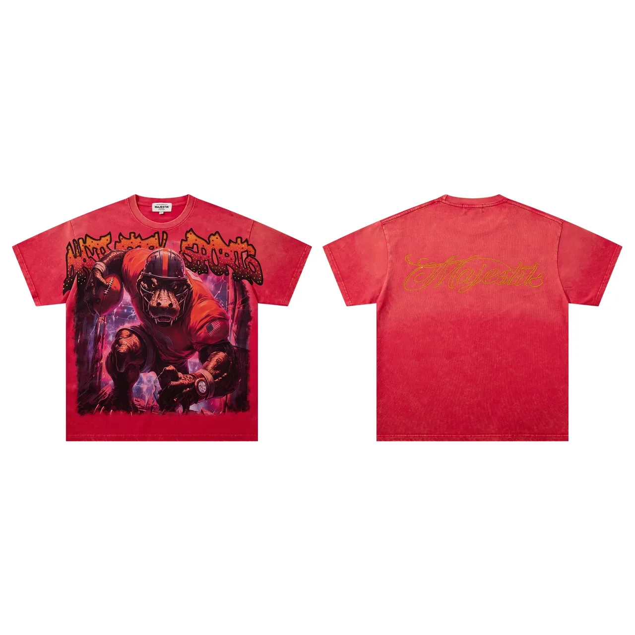 MAJESTIK Graphic Print Oversized Red T-Shirt 2