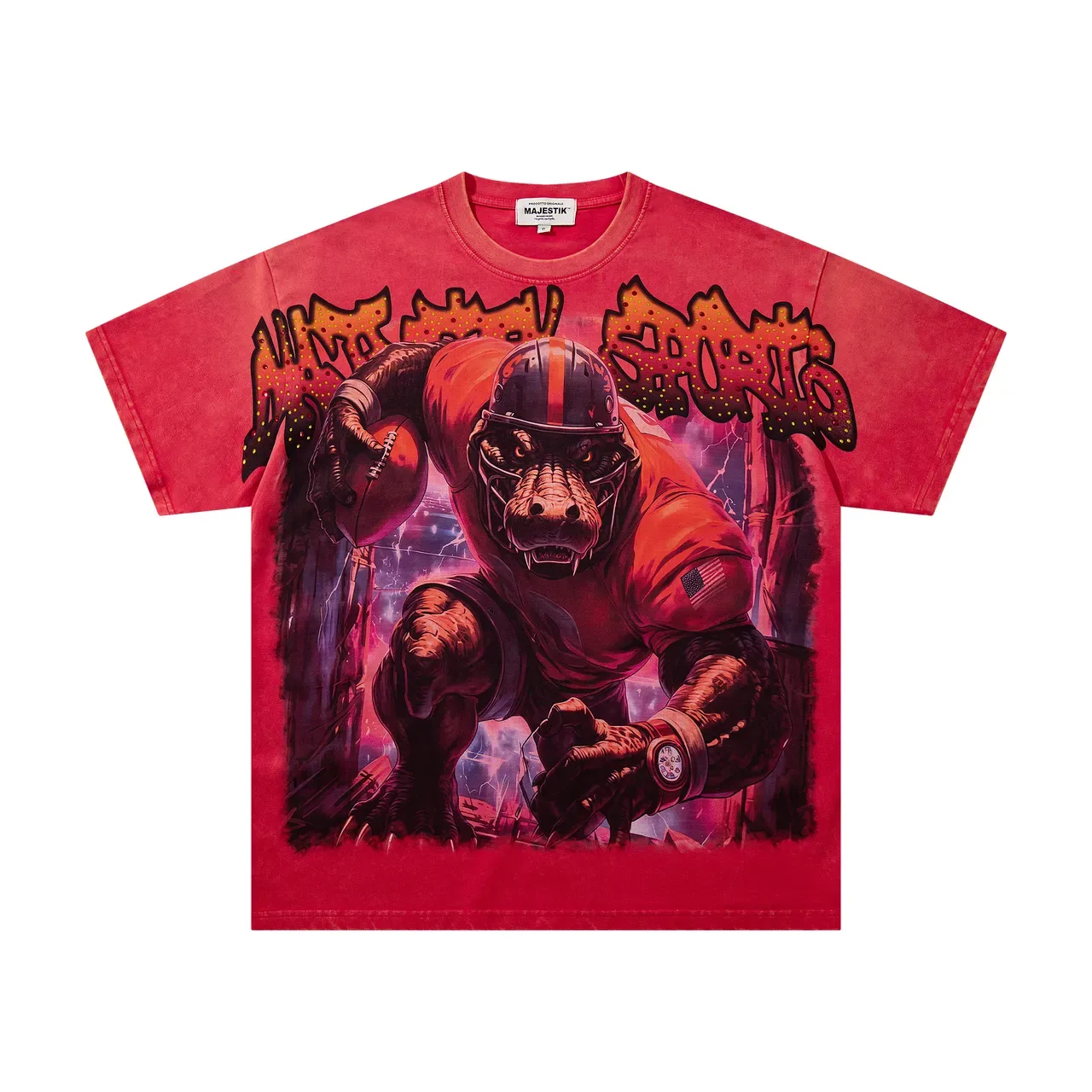 MAJESTIK Graphic Print Oversized Red T-Shirt 4