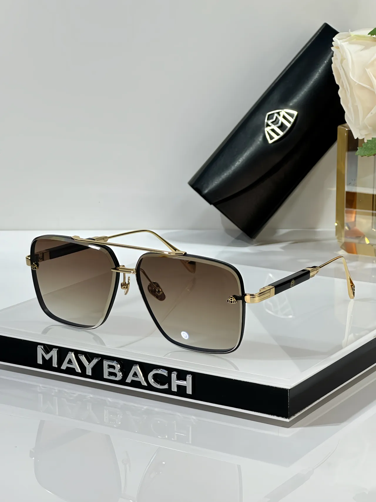 MAYBACH أسود فضي مستطيل طيار جسر مزدوج نظارات شمسية 6