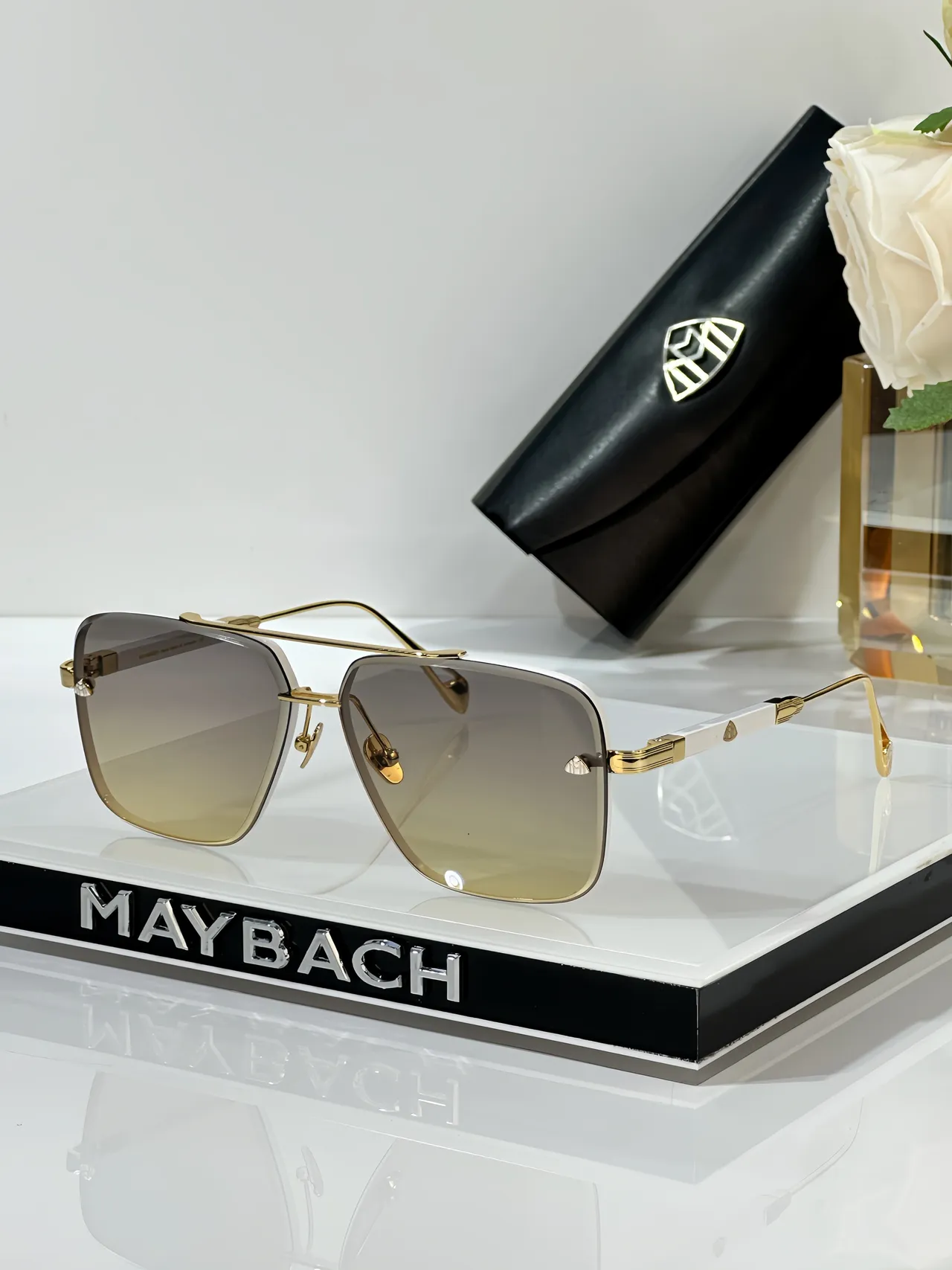 MAYBACH أسود فضي مستطيل طيار جسر مزدوج نظارات شمسية 9