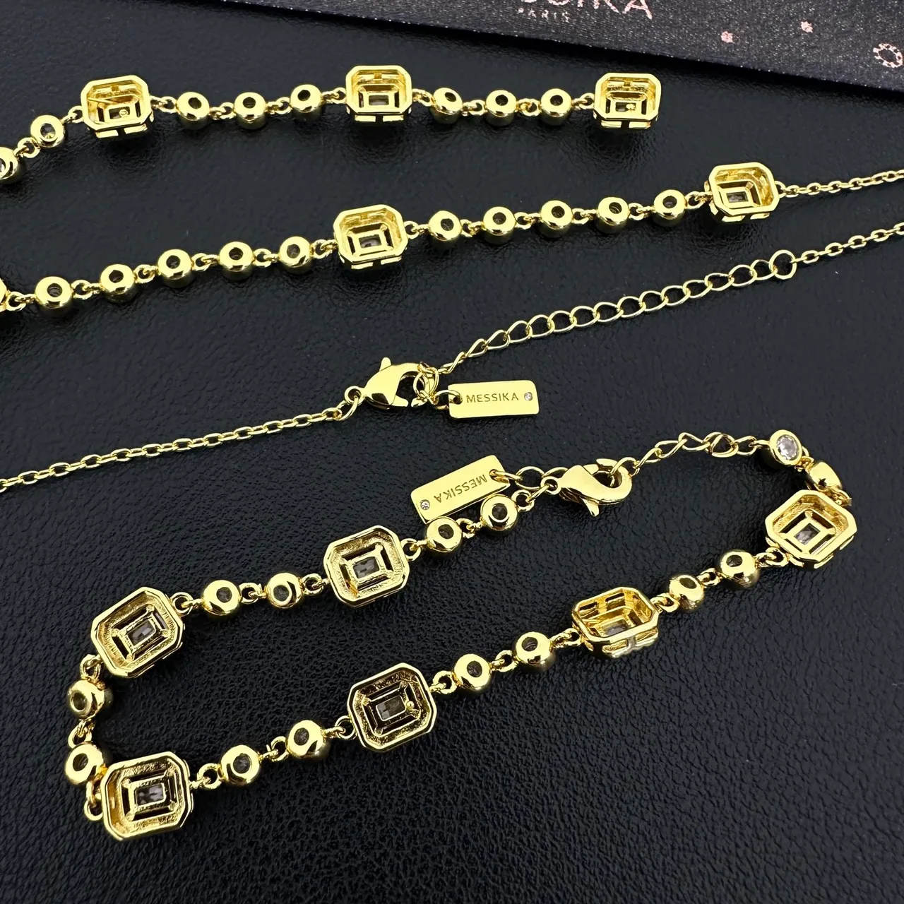 Messika Gold Transparent Chain Rectangular Halo-Set Stones Necklace 2