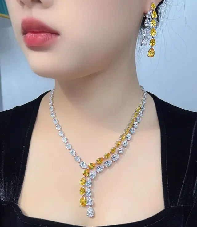 Multi-Stone Pear-Cut Cascading Yellow and Clear Earrings 2