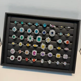 Multicolor Silver Gemstone Pavé Diamond Halo Ring