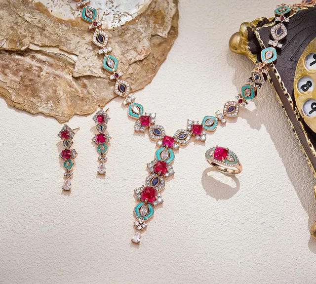Multistone Enamel Cascade Dangling Earrings 2