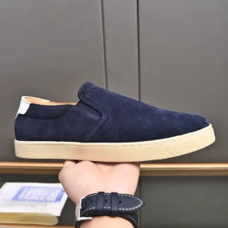 Navy Beige स्यूड अपर स्लिप ऑन कंस्ट्रक्शन लोअफर