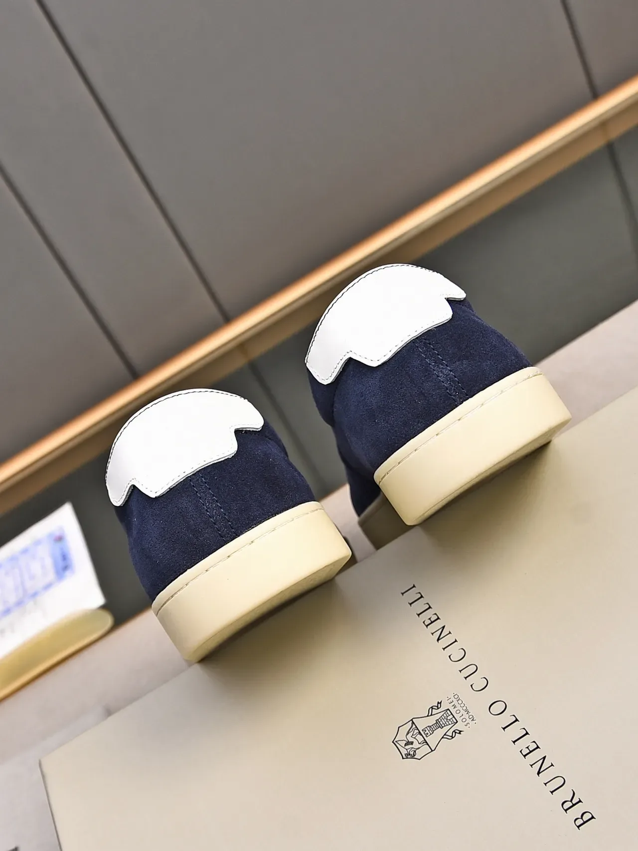 Navy Beige Suede Upper Slip-On Construction Loafer 3