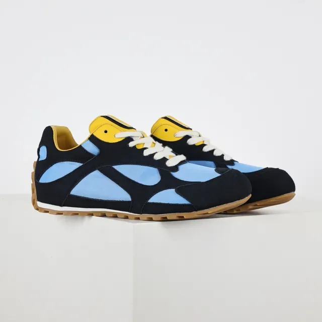 Navy Black Light Blue Yellow Retro Runner Sneakers 3