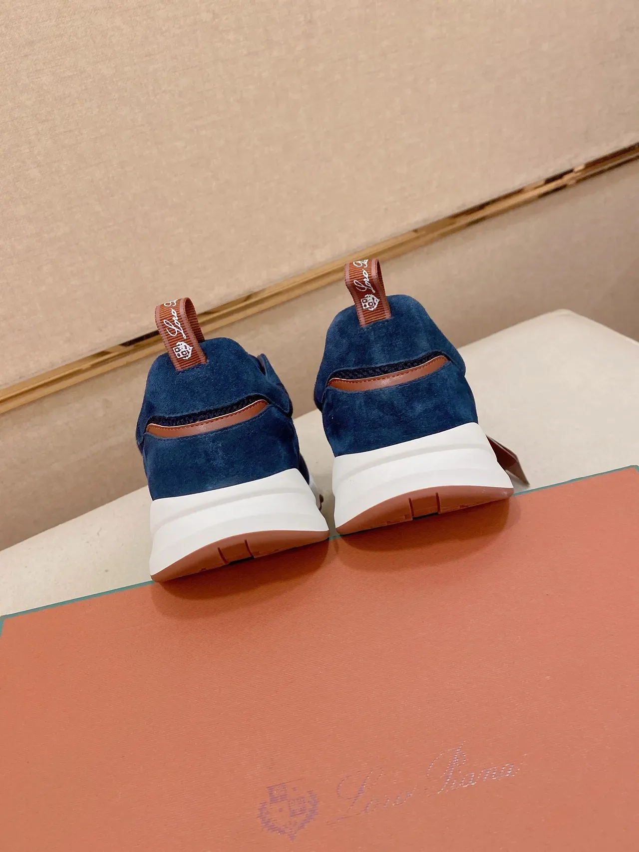Navy Blue and White Laceless Mesh Suede Sneaker 3