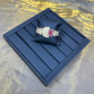 Navy Pink Cuff-Style Segmented Semi-Circular Motifs Bracelet