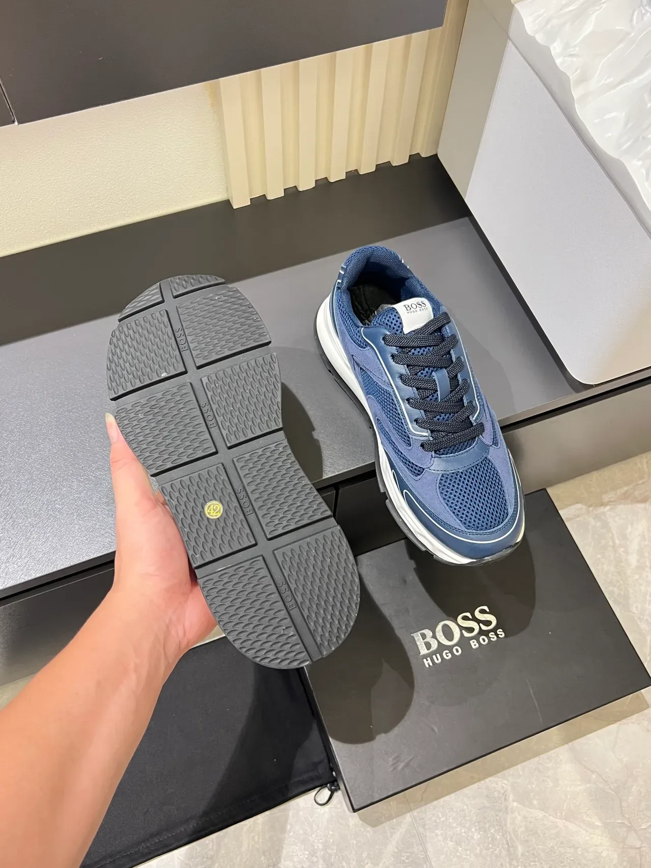 Tênis Navy White Blue Upper híbrido mesh-suede midsole esculpido 3