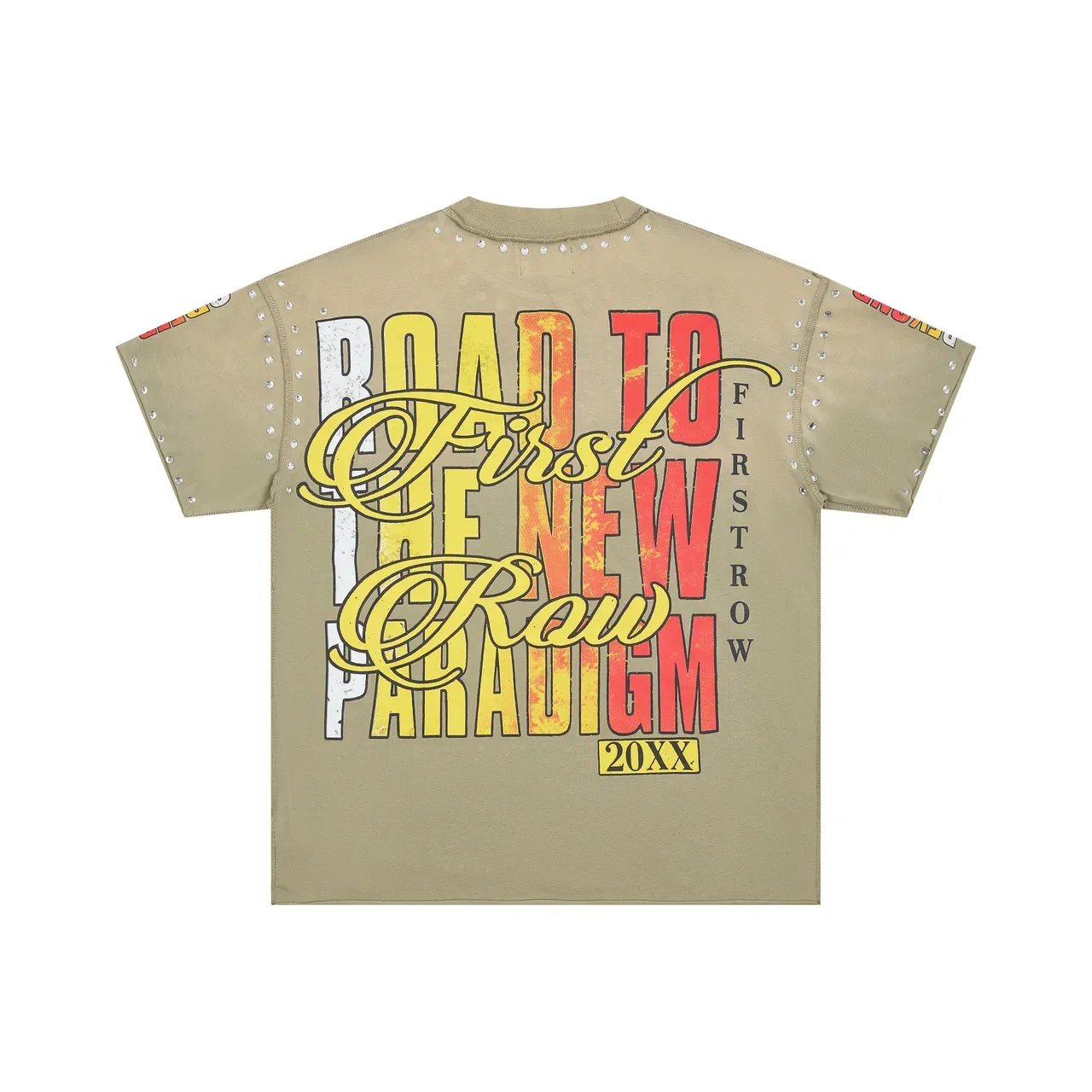 Olive Studded Graphic Print Oversized T-Shirt 4
