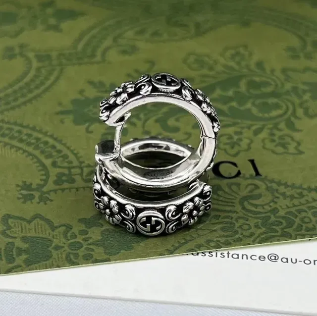 Ornate Floral Scrollwork Silver Hoop Earrings 4