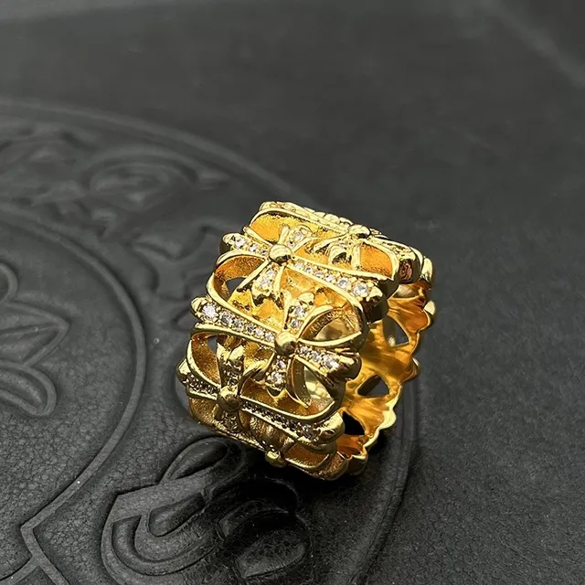Ornate Gold-Tone Pavé Stone Openwork Floral Ring 2