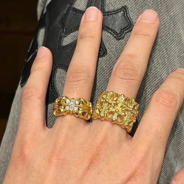Ornate Gold-Tone Pavé Stone Openwork Floral Ring 3