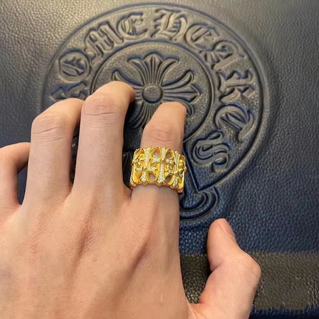 Ornate Gold-Tone Pavé Stone Openwork Floral Ring 5