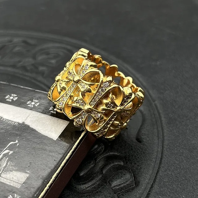 Ornate Gold-Tone Pavé Stone Openwork Floral Ring 8