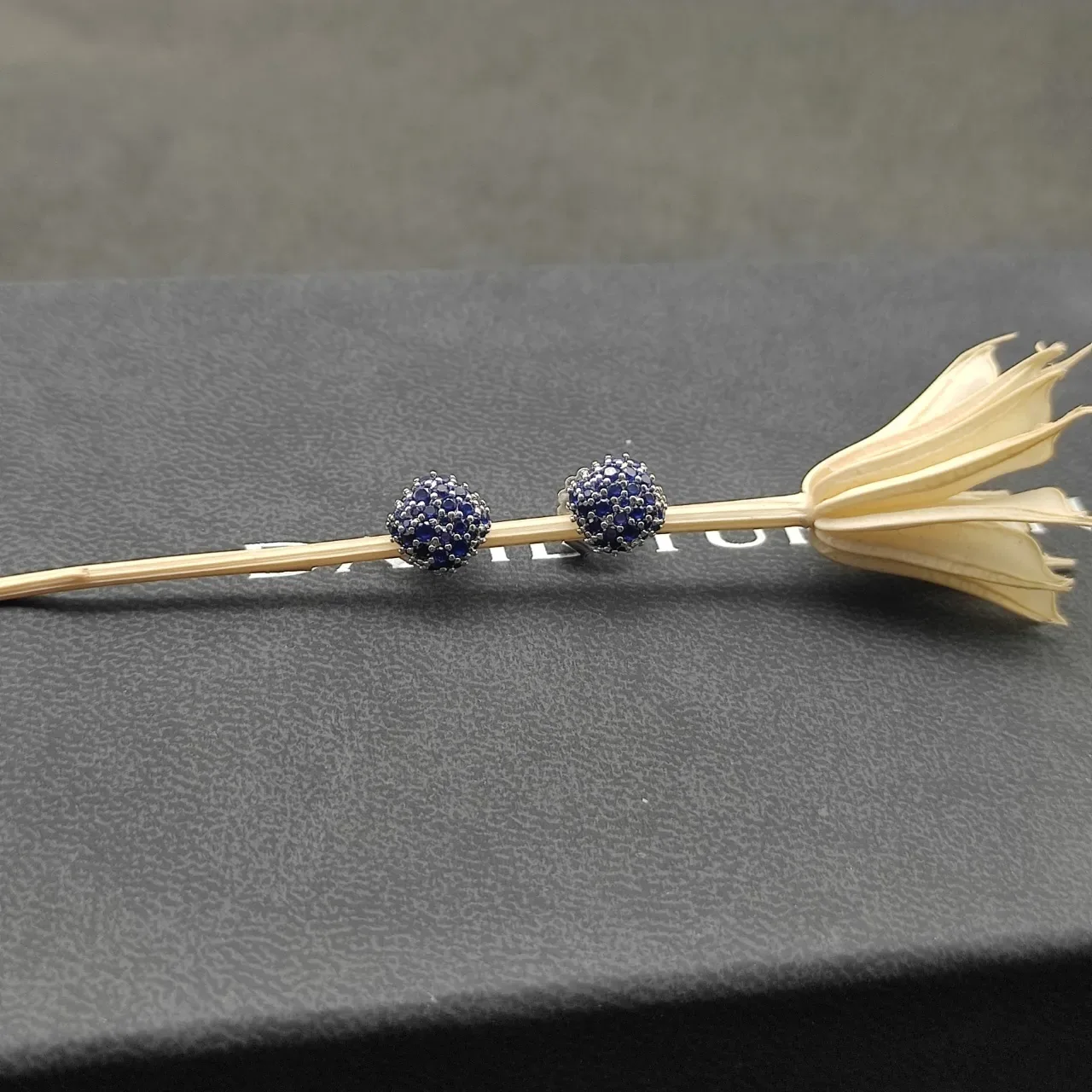 Pavé-Set Blue Gemstone Spherical Stud Earrings 8