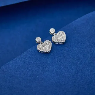 Brincos com pendentif de coração pavé-set com post