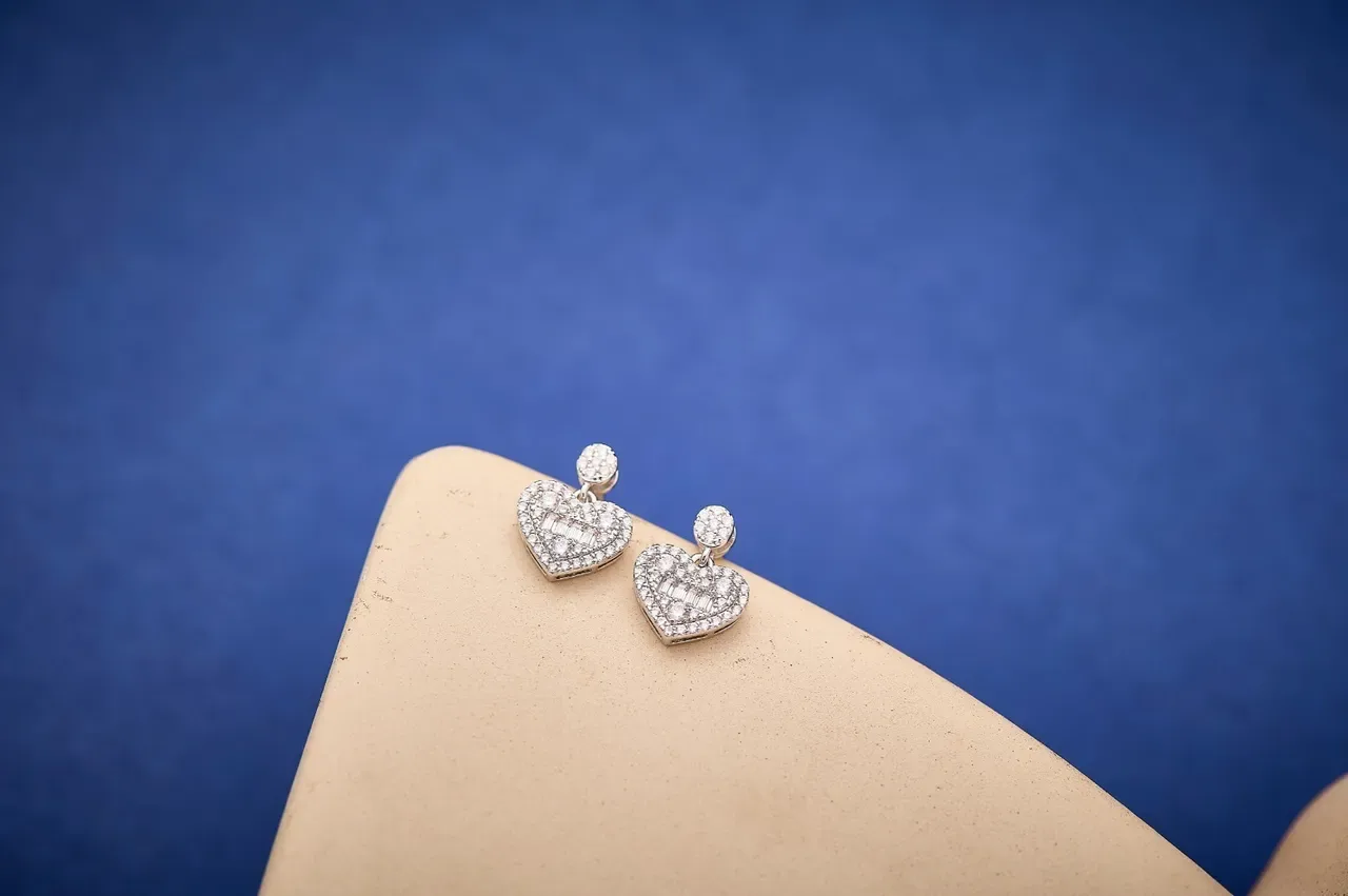 Pave-Set Heart Dangling Post Earrings 5