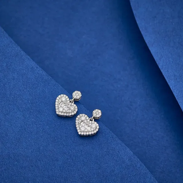 Pave-Set Heart Dangling Post Earrings 6