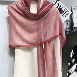 Pink Beige Herringbone Weave Fringed Edges Scarve
