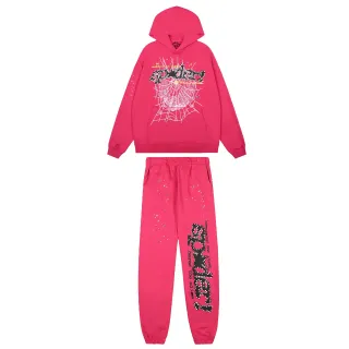 Pink Black Graphic-Print Hooded Tracksuit