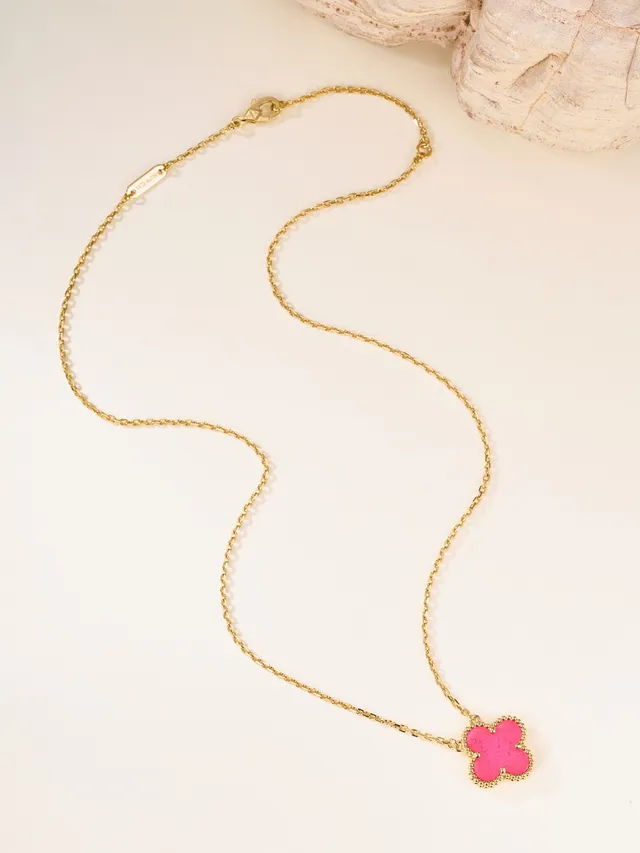 Pink Gold Clover-Shaped Pendant Enamel Fill Necklace 5