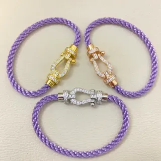 Purple Gold Braided Cord Horseshoe-Shaped Clasp Bracelet