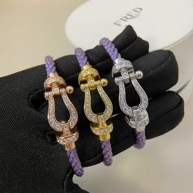 Purple Gold Braided Cord Horseshoe-Shaped Clasp Bracelet 2