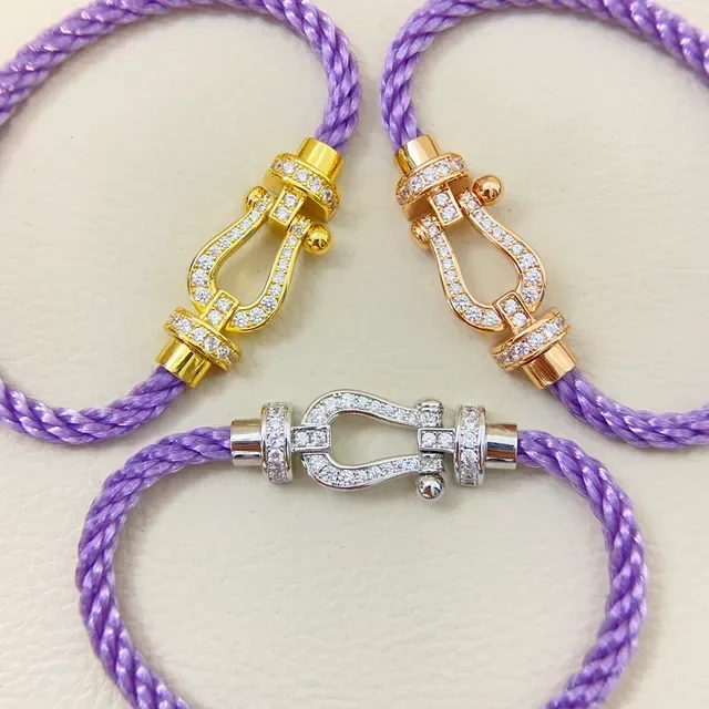 Purple Gold Braided Cord Horseshoe-Shaped Clasp Bracelet 3