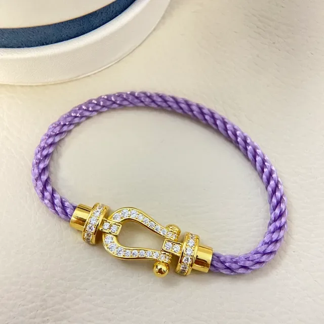 Purple Gold Braided Cord Horseshoe-Shaped Clasp Bracelet 4