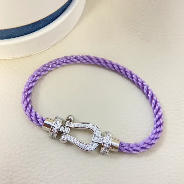 Purple Gold Braided Cord Horseshoe-Shaped Clasp Bracelet 5