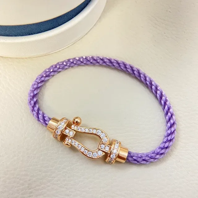 Purple Gold Braided Cord Horseshoe-Shaped Clasp Bracelet 6