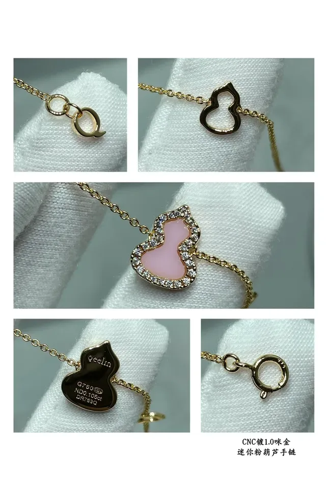 Qeelin Wulu Mini Bracelet Mini avec Charm Gourd en Émail Rose et Pavé 2