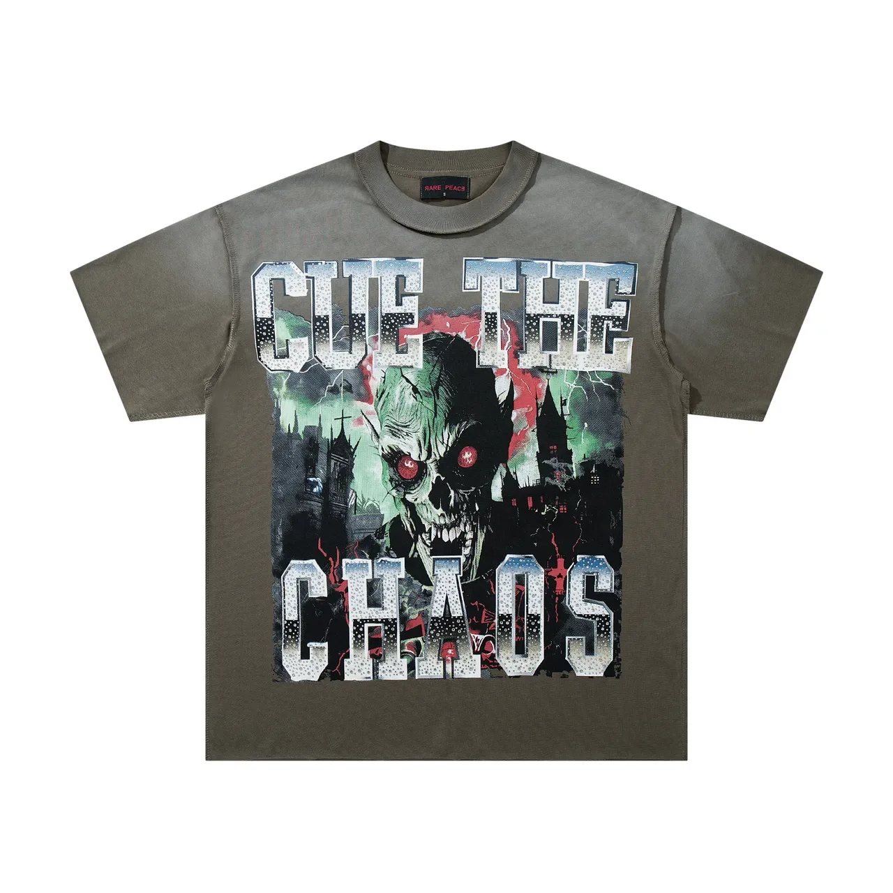 T-shirt graphique Rare Peace Cue The Chaos SOS vert armée 4