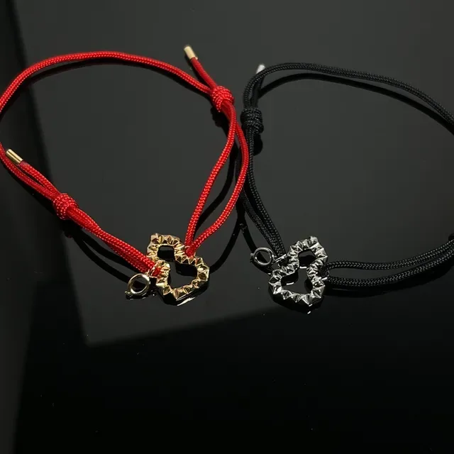 Red Black Cord-Woven Adjustable Knot Closure Bracelet 2