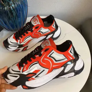 Red Black Oversized Sculpted Midsole Abstract Flame-Style Graphic Overlays Chunky Sneakers