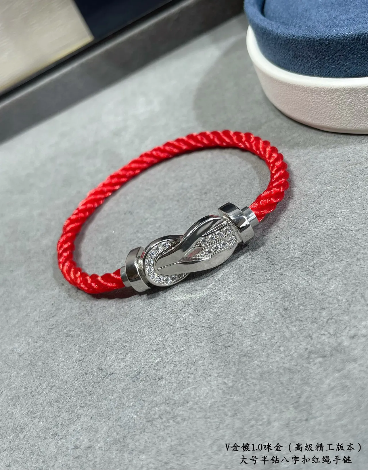 Red Gold Braided Cord Knot-Shaped Metal Clasp Bracelet 7