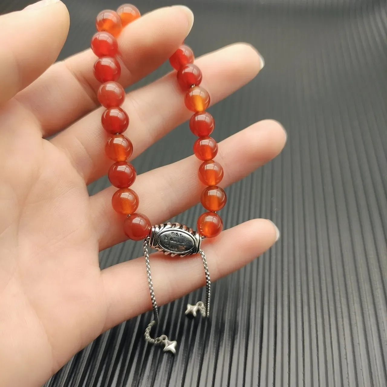 Red Silver Beaded Agate Bracelet 6