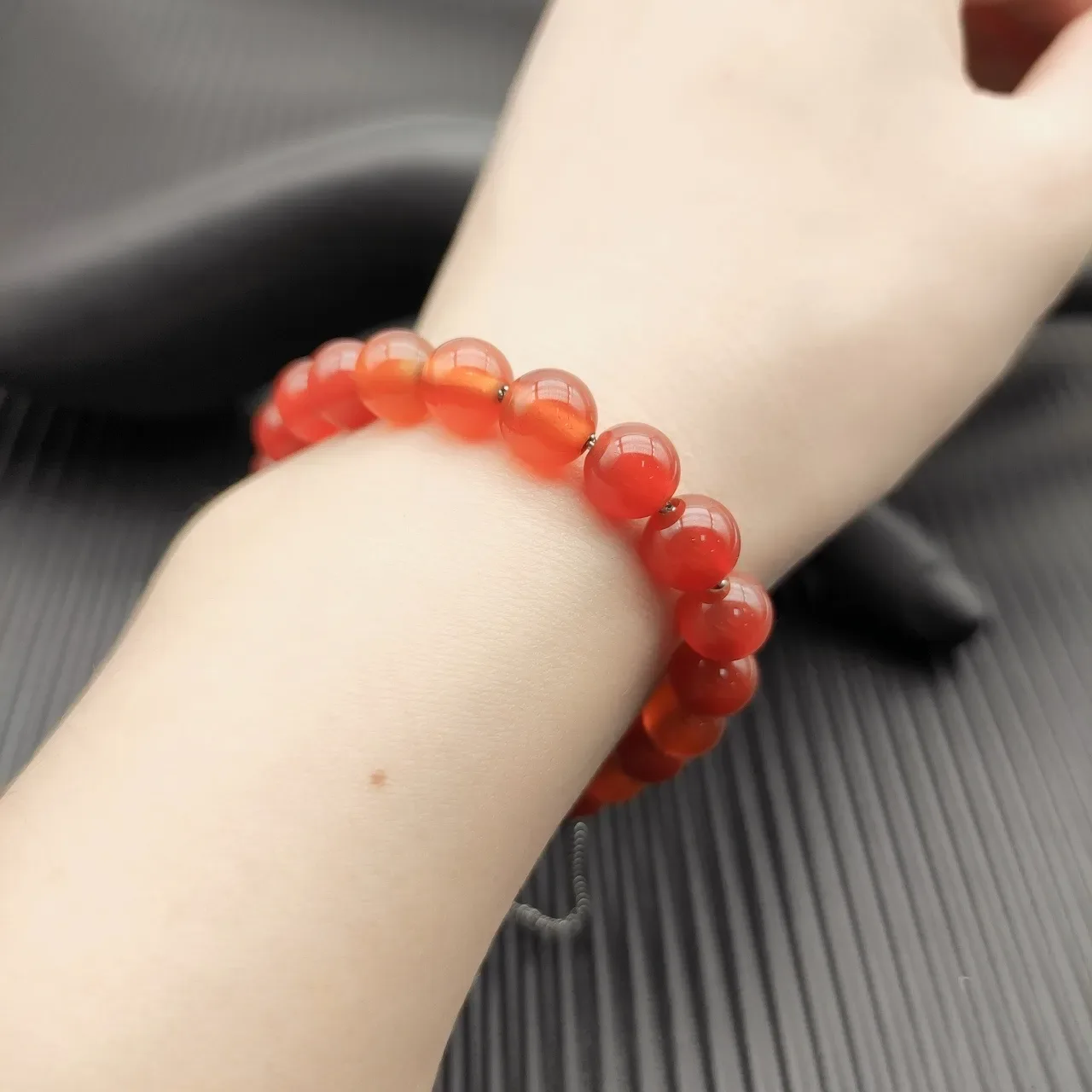 Red Silver Beaded Agate Bracelet 8