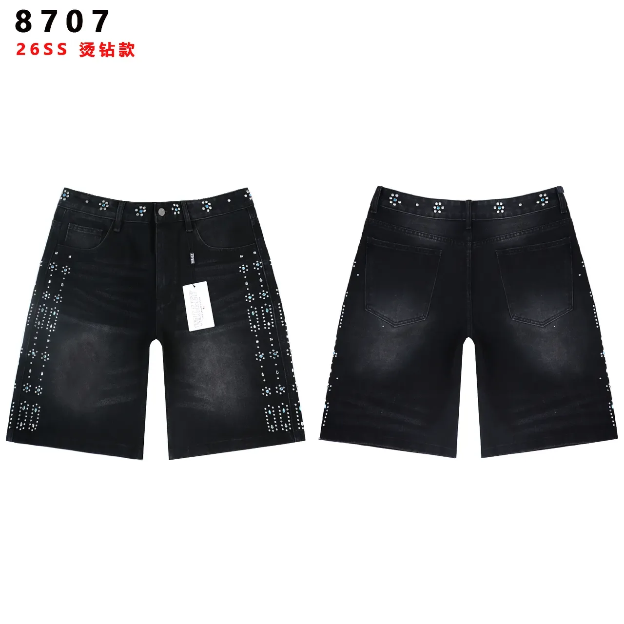 Shorts de Denim Desgastados com Rhinestones 2