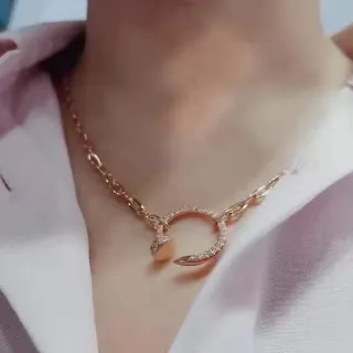 গোলাপি সোনা পাভে বৃত্তাকার পেন্ডেন্ট নেকলেস