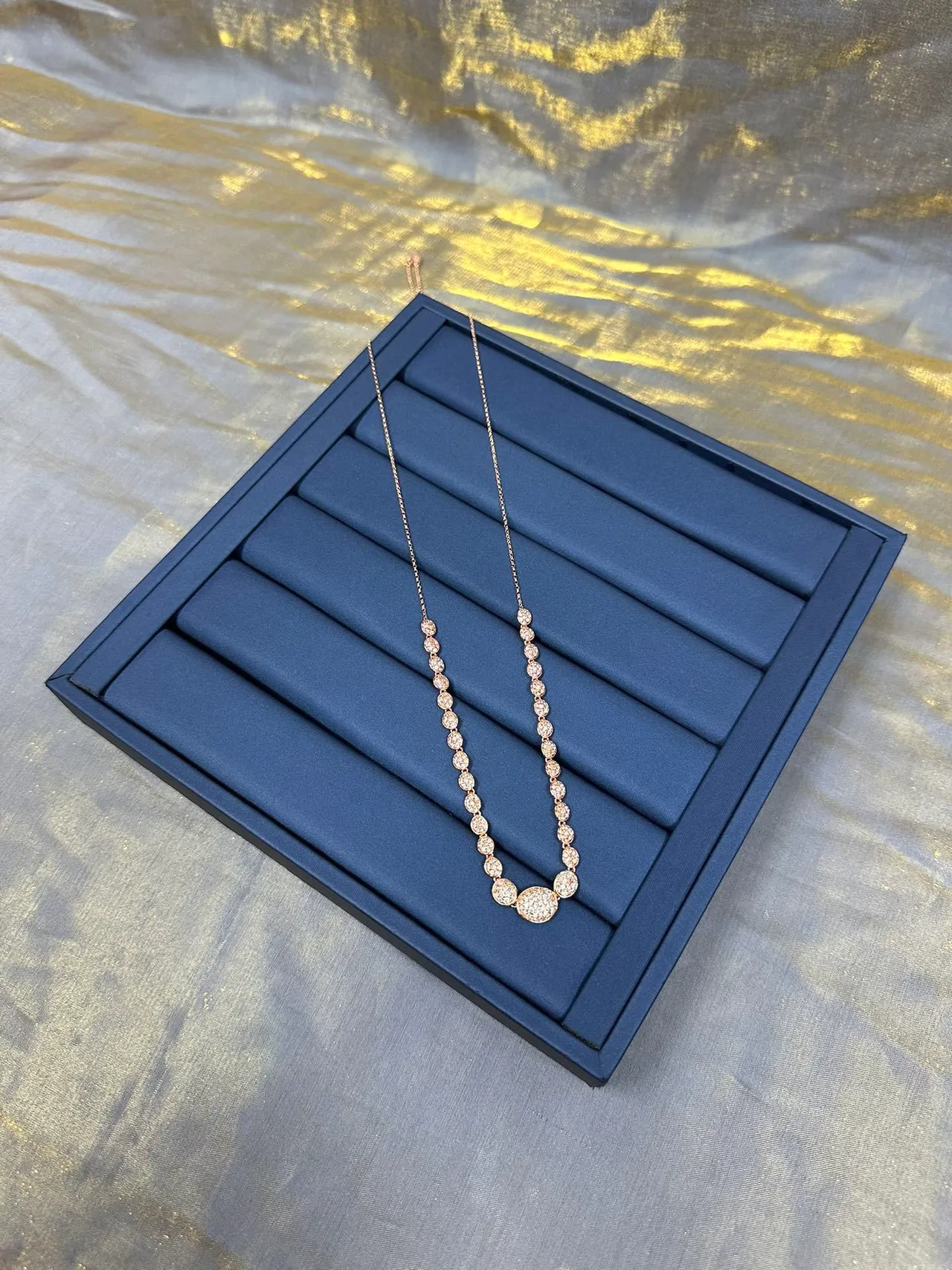 Rose Gold Tone Pavé Oval and Marquise Link Necklace 6