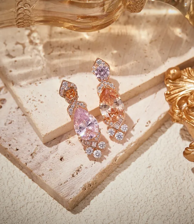 Rose-Gold-Tone Pink and Peach Pear-Cut Multi-Stone Drop Earrings 3