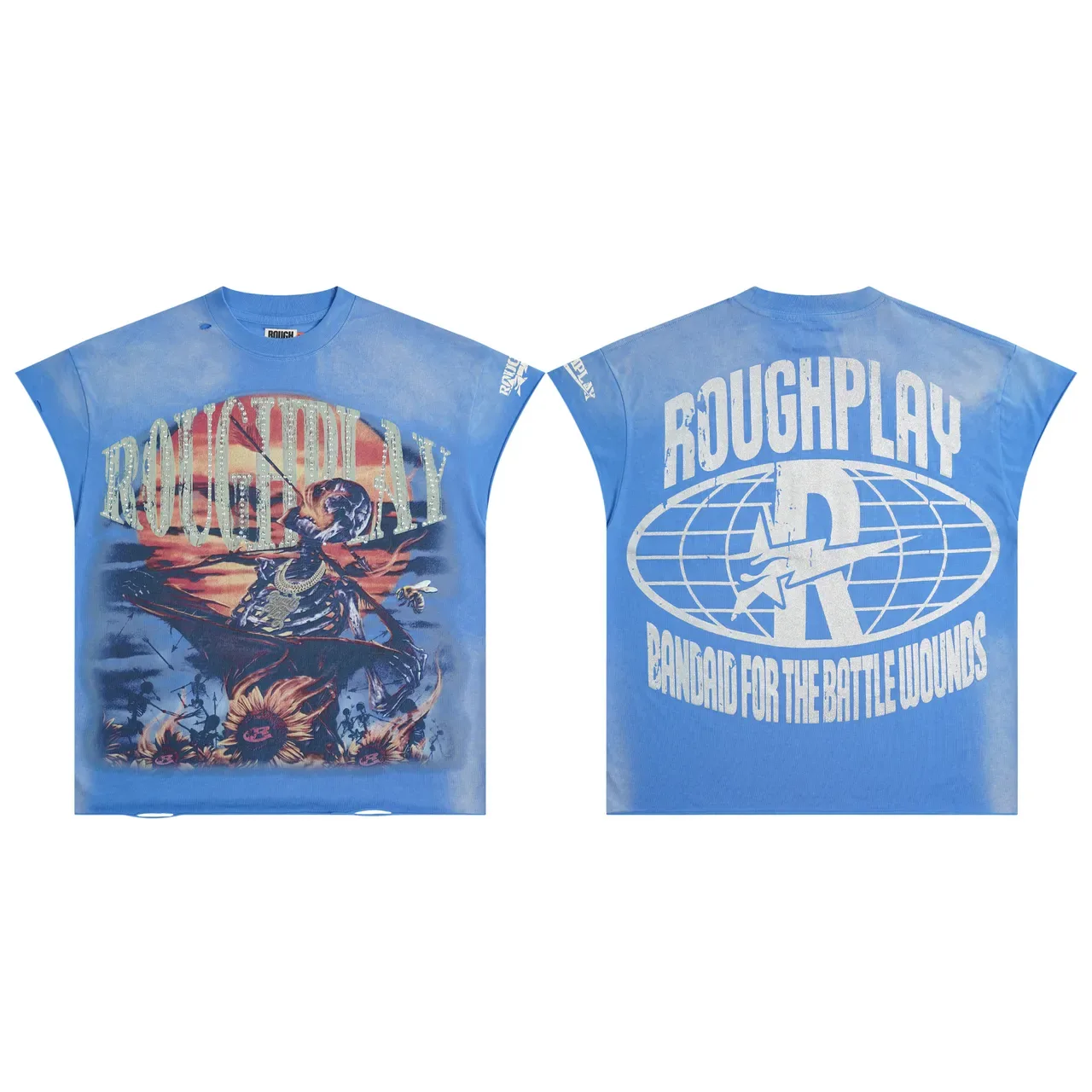 ROUGH Distressed Blue Gradient Rhinestone Graphic Oversized T-Shirt 2