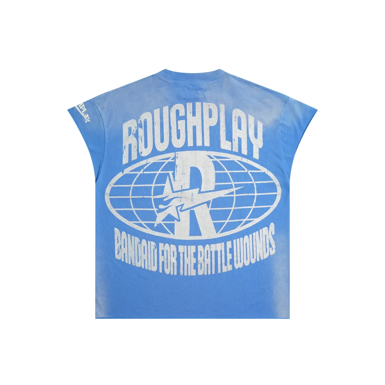 ROUGH Distressed Blue Gradient Rhinestone Graphic Oversized T-Shirt 4