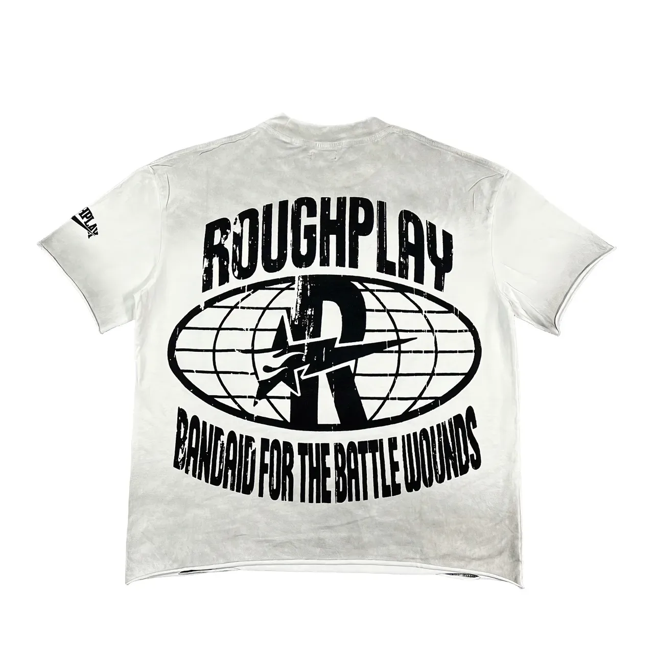 تي شيرت جرافيك Roughplay أسود متهالك بغسيل حمضي على الوجهين 13