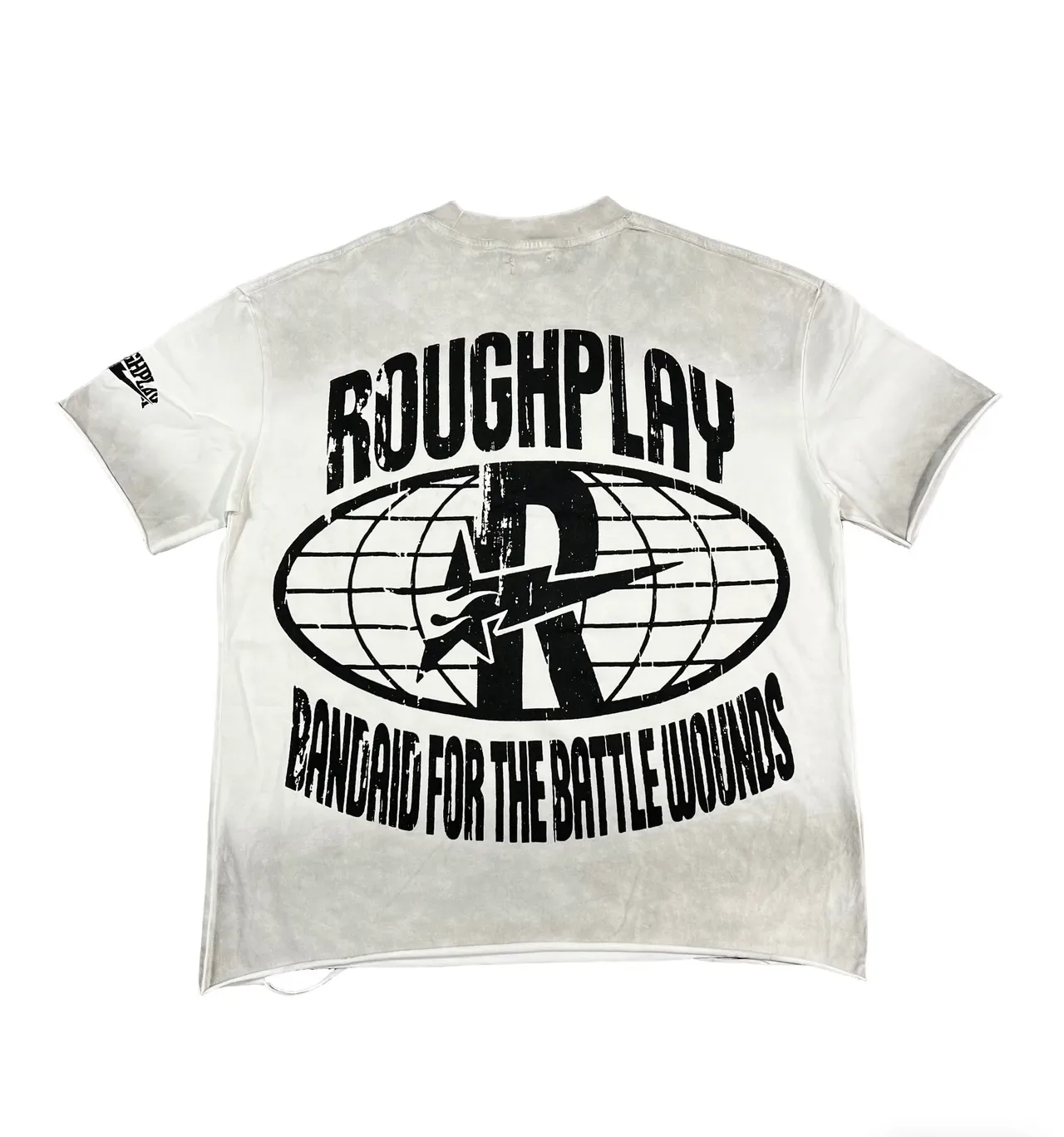 تي شيرت جرافيك Roughplay أسود متهالك بغسيل حمضي على الوجهين 16